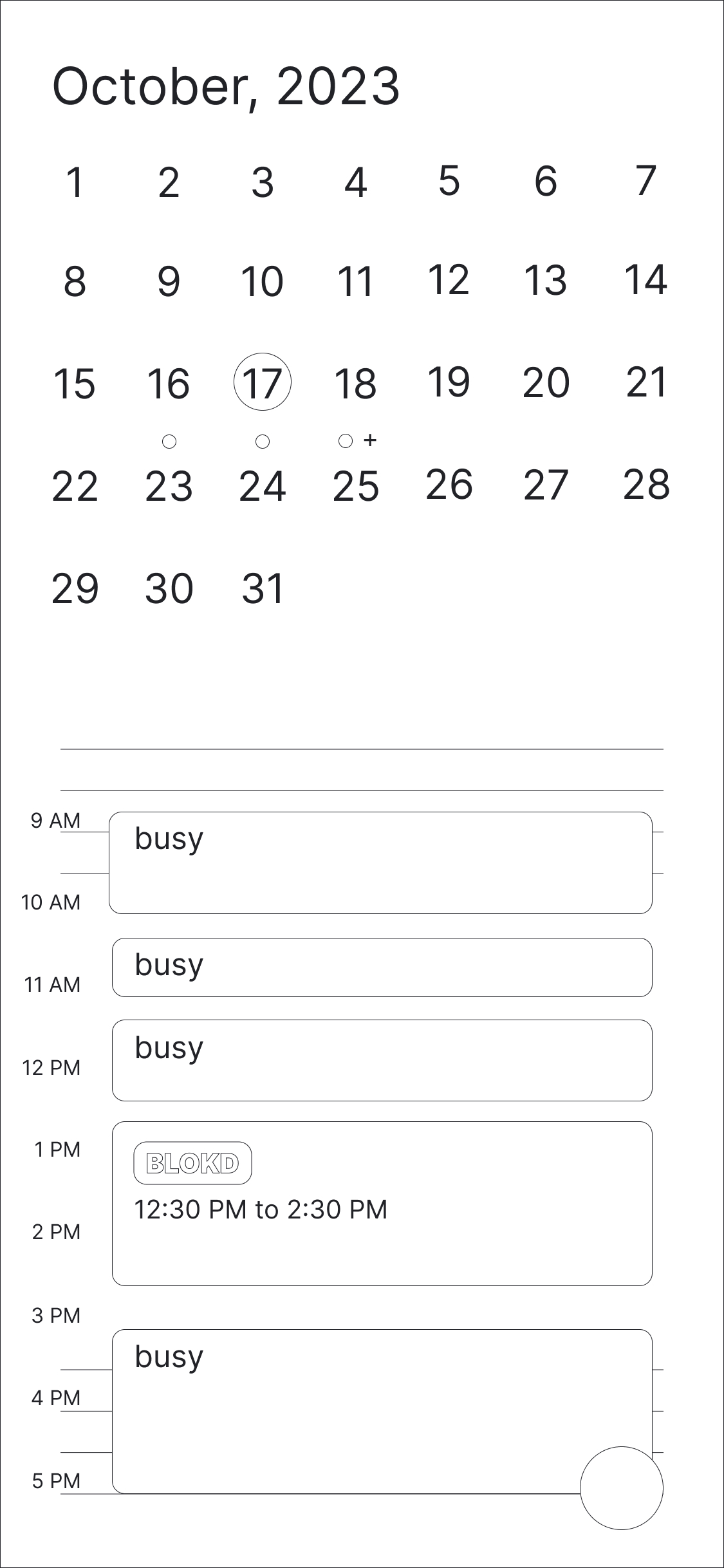 Phone wireframe — Main Month View